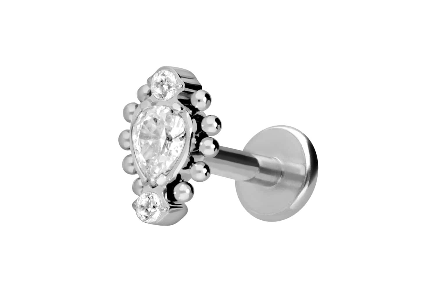 Titan Labret Piercing mit Innengewinde 3 EINGEFASSTE KRISTALLE + KUGELN